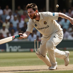 create image of messi playing cricket
