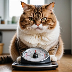Make a picture of a happy fat cat weighing itself on a scale.