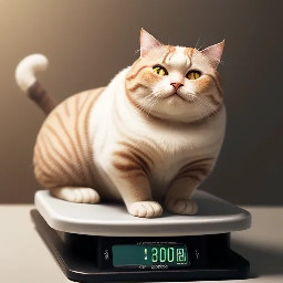 Make a picture of a happy fat cat weighing itself on a scale.