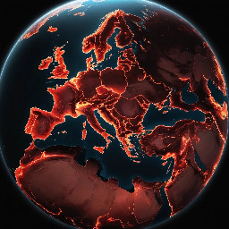World map glowing red around Middle East, oil routes highlighted, war icons, dark background, futuristic UI style, geopolitical tension concept, clean and modern design