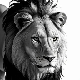 a male lion in white background