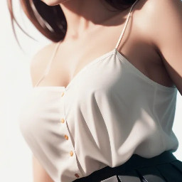 A beautiful woman in spaghetti strap open blouse with short skirt , close-up shot