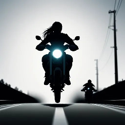 Flat vector illustration of a straight road/track stretching into the distance, minimal style, simple color palette, no people, game HUD background style. Two avatar riders on the track: "You" avatar (front-facing simple rider silhouette, positioned center-lower on the road) "Ghost (Your Best)" avatar — a semi-transparent/outlined rider silhouette slightly ahead, labeled "Ghost — Your Best Time". horizontal image