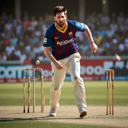 create image of messi playing cricket