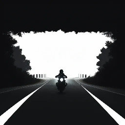 Flat vector illustration of a straight road/track stretching into the distance, minimal style, simple color palette, no people, game HUD background style. Two avatar riders on the track: "You" avatar (front-facing simple rider silhouette, positioned center-lower on the road) "Ghost (Your Best)" avatar — a semi-transparent/outlined rider silhouette slightly ahead, labeled "Ghost — Your Best Time". horizontal image