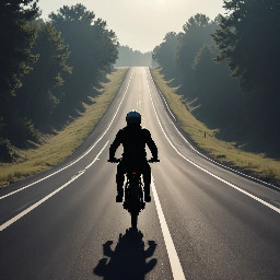 Flat vector illustration of a straight road/track stretching into the distance, minimal style, simple color palette, no people, game HUD background style. Two avatar riders on the track: "You" avatar (front-facing simple rider silhouette, positioned center-lower on the road) "Ghost (Your Best)" avatar — a semi-transparent/outlined rider silhouette slightly ahead, labeled "Ghost — Your Best Time". horizontal image