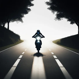 Flat vector illustration of a straight road/track stretching into the distance for a VR headeset effect, minimal style, simple color palette, no people, game HUD background style. Two avatar cyclers on the track: "You" avatar (front-facing simple cycler silhouette, positioned center-lower on the road) "Ghost (Your Best)" avatar — a semi-transparent/outlined cycler silhouette slightly ahead, labeled "Ghost — Your Best Time". horizontal image