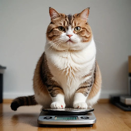 Make a picture of a happy fat cat weighing itself on a scale.