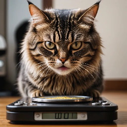 Make a picture of a very angry cat weighing itself on a scale.