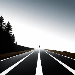 Flat vector illustration of a straight road/track stretching into the distance, minimal style, simple color palette, no people, game HUD background style. Two avatar riders on the track: "You" avatar (front-facing simple rider silhouette, positioned center-lower on the road) "Ghost (Your Best)" avatar — a semi-transparent/outlined rider silhouette slightly ahead, labeled "Ghost — Your Best Time". horizontal image
