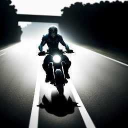 Flat vector illustration of a straight road/track stretching into the distance for a VR headesset effect, minimal style, simple color palette, no people, game HUD background style. Two avatar riders on the track: "You" avatar (front-facing simple rider silhouette, positioned center-lower on the road) "Ghost (Your Best)" avatar — a semi-transparent/outlined rider silhouette slightly ahead, labeled "Ghost — Your Best Time". horizontal image